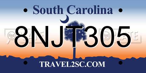 8NJT305 South Carolina License Plate