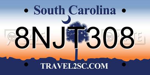 8NJT308 South Carolina License Plate