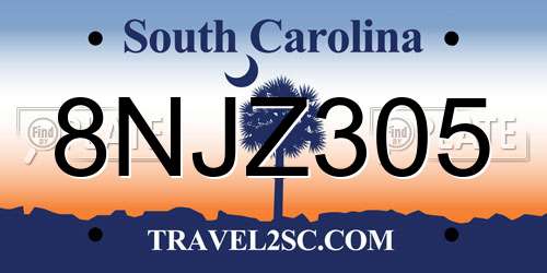 8NJZ305 South Carolina License Plate