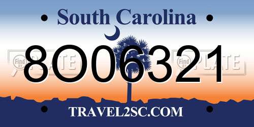 8O06321 South Carolina License Plate