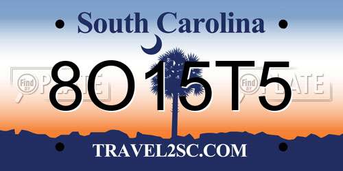 8O15T5 South Carolina License Plate