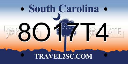 8O17T4 South Carolina License Plate