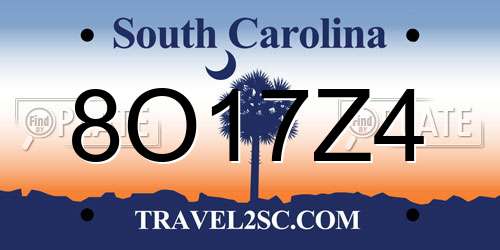 8O17Z4 South Carolina License Plate