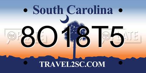 8O18T5 South Carolina License Plate