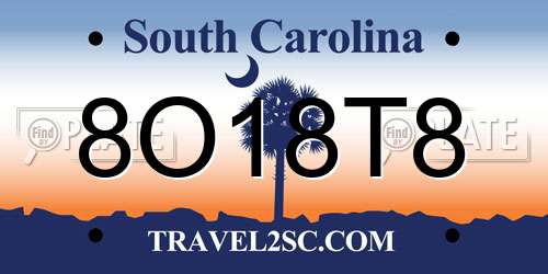 8O18T8 South Carolina License Plate