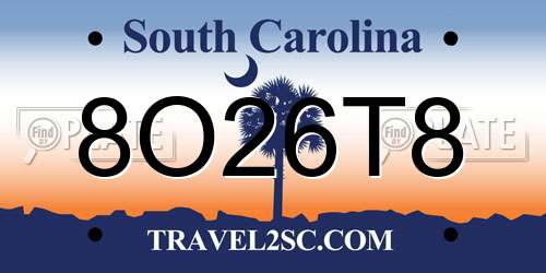 8O26T8 South Carolina License Plate