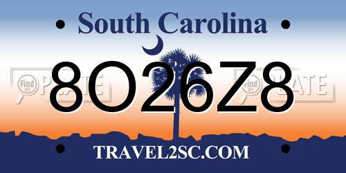 8O26Z8 South Carolina License Plate