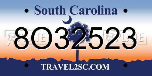 8O32523 South Carolina License Plate