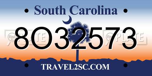 8O32573 South Carolina License Plate