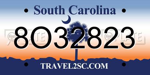 8O32823 South Carolina License Plate