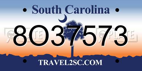 8O37573 South Carolina License Plate