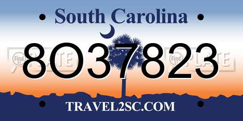 8O37823 South Carolina License Plate