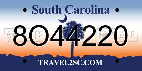 8O44220 South Carolina License Plate