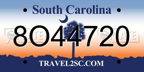 8O44720 South Carolina License Plate