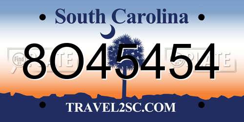 8O45454 South Carolina License Plate