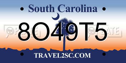 8O49T5 South Carolina License Plate
