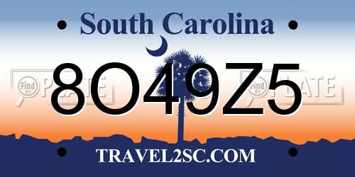 8O49Z5 South Carolina License Plate