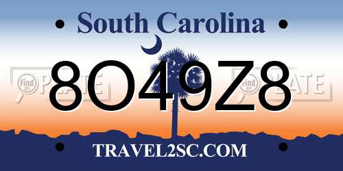 8O49Z8 South Carolina License Plate
