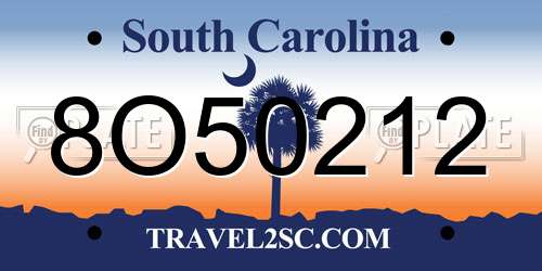 8O50212 South Carolina License Plate