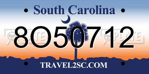 8O50712 South Carolina License Plate