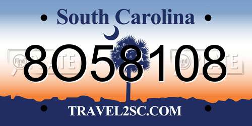8O58108 South Carolina License Plate