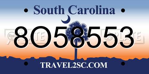 8O58553 South Carolina License Plate