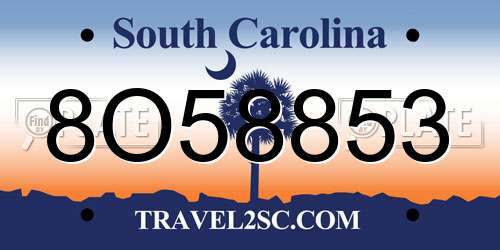 8O58853 South Carolina License Plate