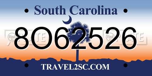 8O62526 South Carolina License Plate