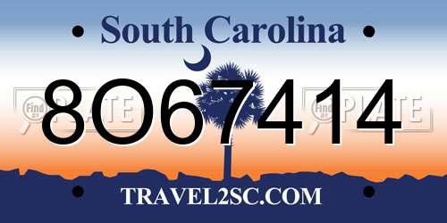 8O67414 South Carolina License Plate