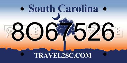 8O67526 South Carolina License Plate