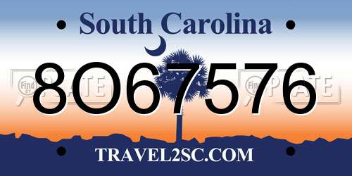 8O67576 South Carolina License Plate