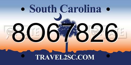 8O67826 South Carolina License Plate