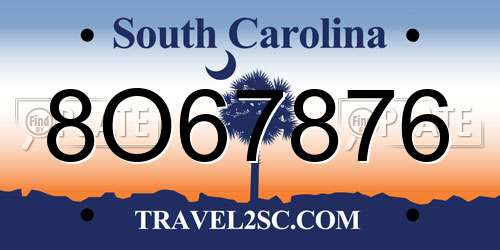 8O67876 South Carolina License Plate