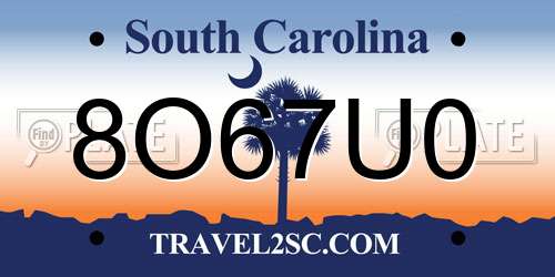 8O67U0 South Carolina License Plate