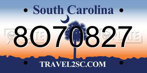 8O70827 South Carolina License Plate