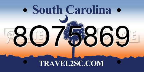 8O75869 South Carolina License Plate