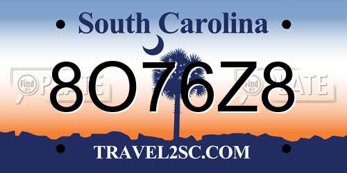 8O76Z8 South Carolina License Plate