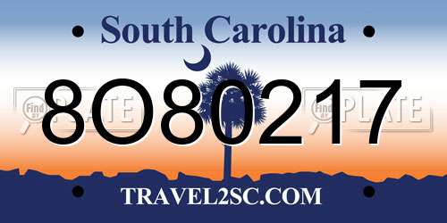 8O80217 South Carolina License Plate
