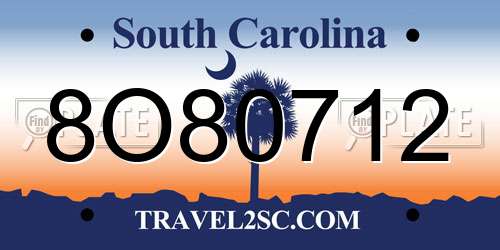 8O80712 South Carolina License Plate
