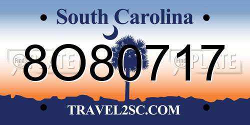 8O80717 South Carolina License Plate