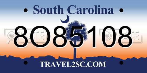 8O85108 South Carolina License Plate