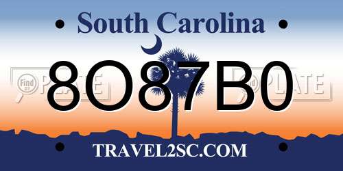 8O87B0 South Carolina License Plate