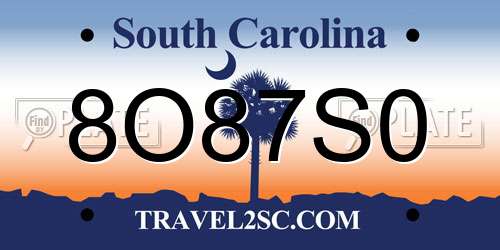 8O87S0 South Carolina License Plate
