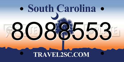 8O88553 South Carolina License Plate