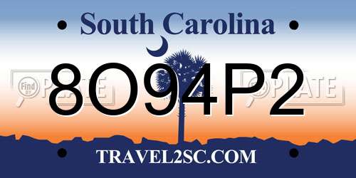 8O94P2 South Carolina License Plate