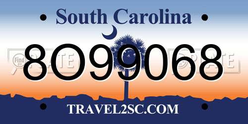 8O99068 South Carolina License Plate