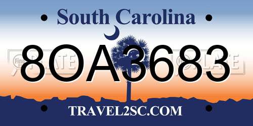 8OA3683 South Carolina License Plate