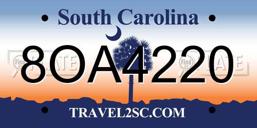 8OA4220 South Carolina License Plate