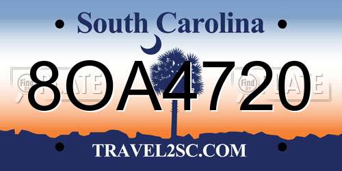 8OA4720 South Carolina License Plate