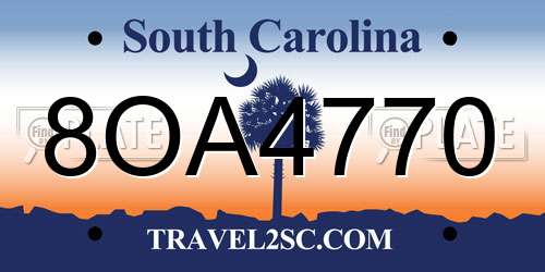8OA4770 South Carolina License Plate